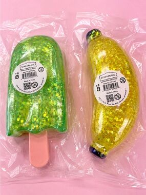 NIP Streamline Glitter Banana & Popsicle Squishy Set Holographic Rare